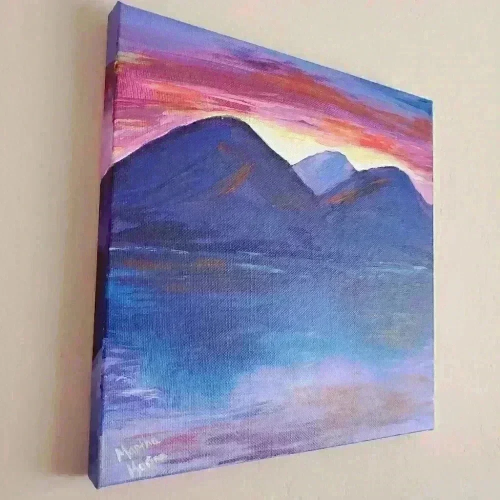 Home wall art acrylic sunset lake painting